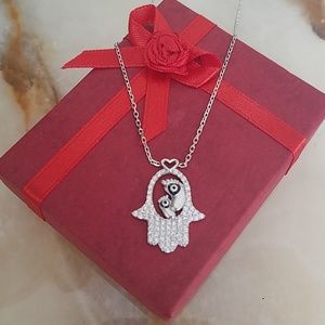 Hamsa Evil Eye Baby Feet Heart Necklace 16" 17"